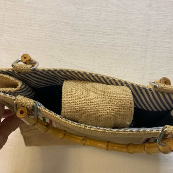 Tommy Hilfiger Tan Jute Tote with Bamboo Handles - Picture 6 of 7